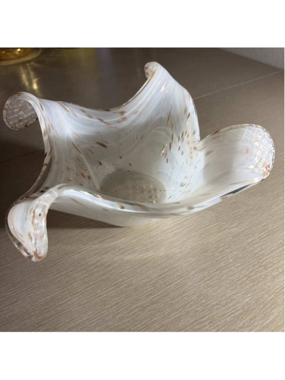 Vtg Murano Fratelli Toso Italian Hand Blown Glass Bowl W/Gold Flecks 1004